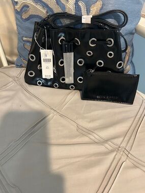 Anthropologie Melle Bianco Mini Black Grommet Bucket Bag with Card Pouch